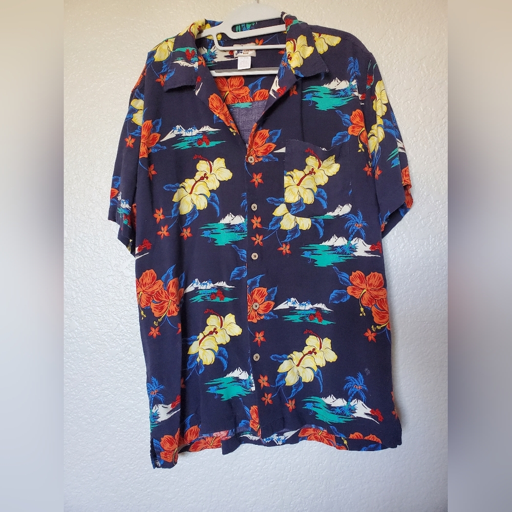 Vintage Cherokee Waikiki Wear Blue Short Sleeve Hawaiian Shirt Men's Size Large